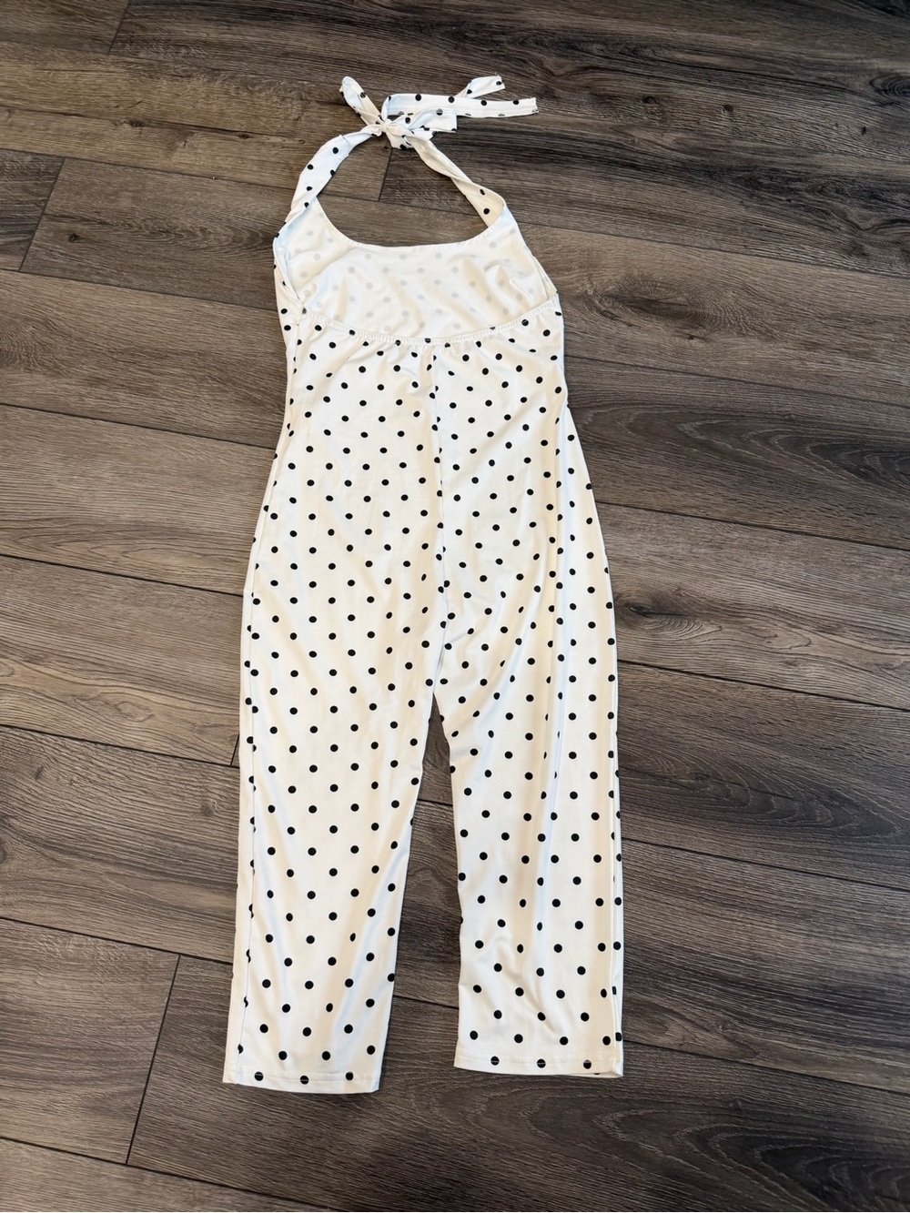 Polka Dot Halter Jumpsuit - White with Black Dots